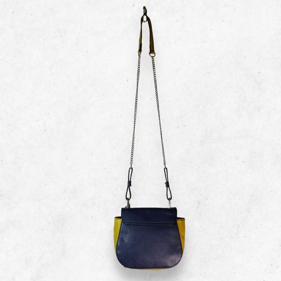 Kate Landry Navy Blue Mustard Yellow Faux Leather Magnetic Crossbody Bag‎ Purse - Picture 4 of 14